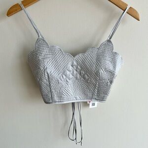 Zara Silver Gray Quilted Scalloped Crop Top